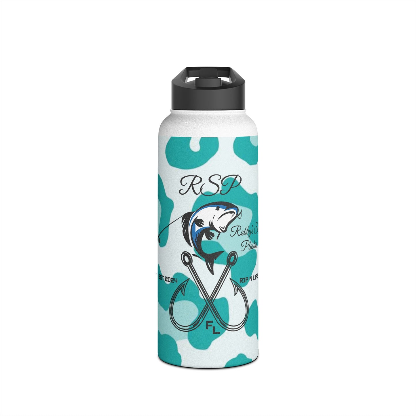 Fishing Logo Stainless Steel Water Bottle – Teal Camo RSP Design