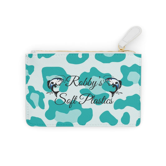 Mini Clutch Bag — Teal Leopard Print Personalized Makeup Pouch ("Robby's Soft Plastics" / "Rip N Lip's")