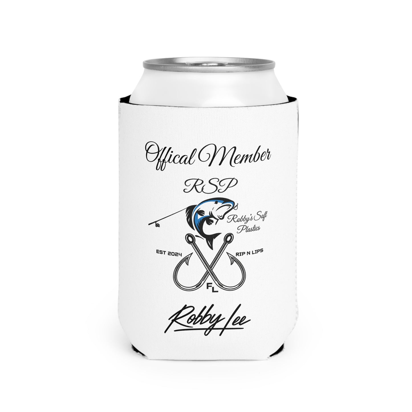 Fishing Club Can Cooler Sleeve — "Official Member RSP" with Robby Lee Signature