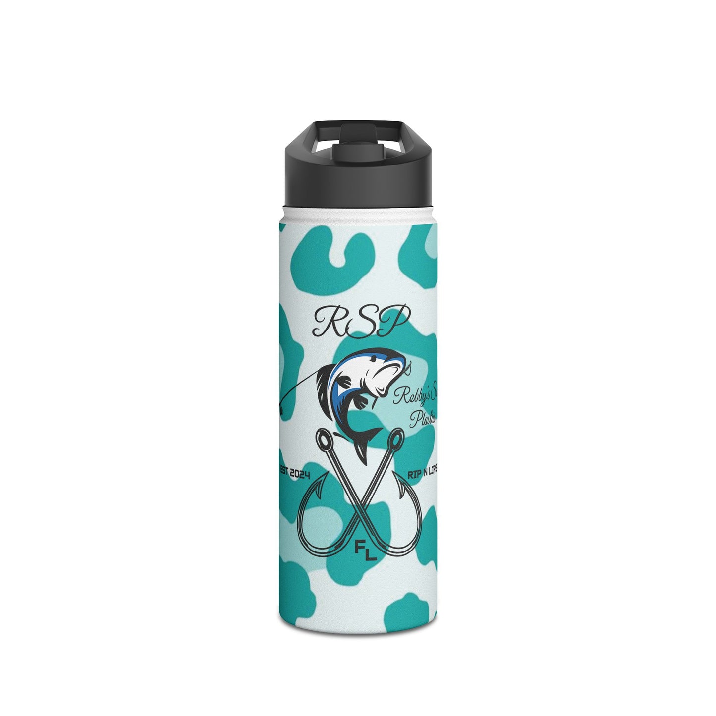 Fishing Logo Stainless Steel Water Bottle – Teal Camo RSP Design